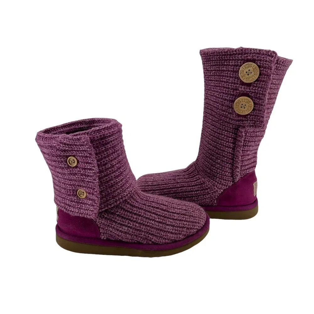 UGG Purple Cardy Sweater Knit Button Boots Size 3 Girl’s